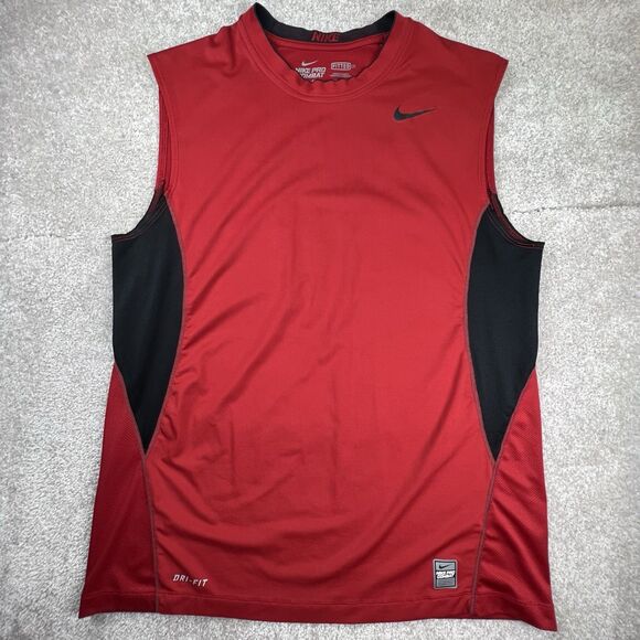 Nike Pro Fitted  Nike-Fit Combat Tank Top Men's Large Red Workout Gym Shirt - Picture 1 of 7